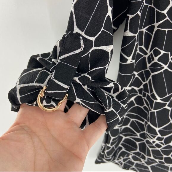 Jennifer Lopez Black Animal Print Drape Front Top NWT - Picture 3 of 14